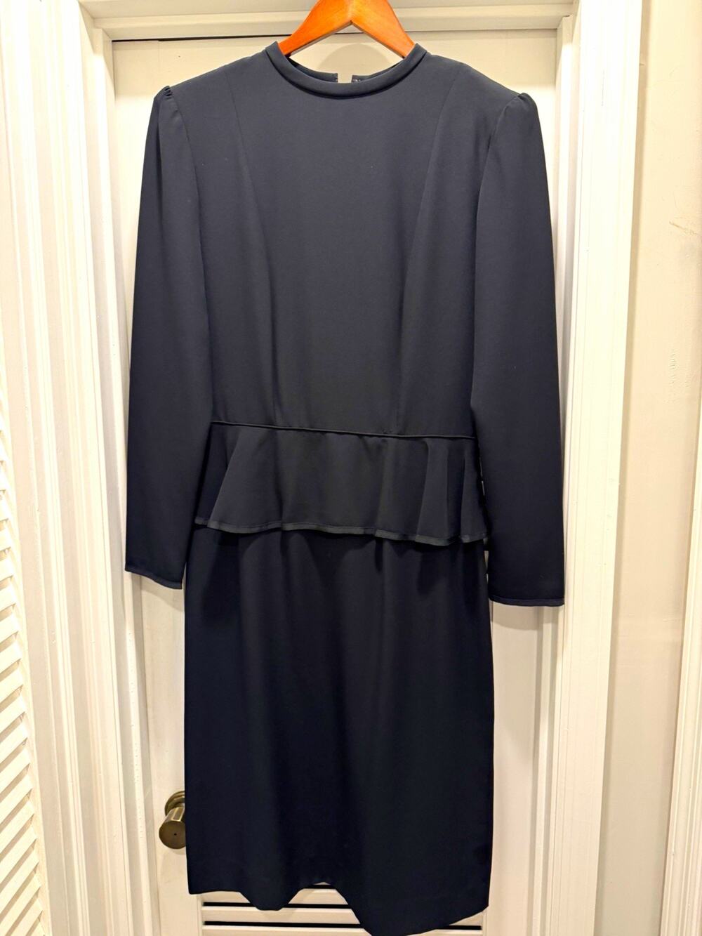 Adolph Schuman for Lilli Ann Black Sheath Midi Dress Long Sleeve Peplum 60s 70’s